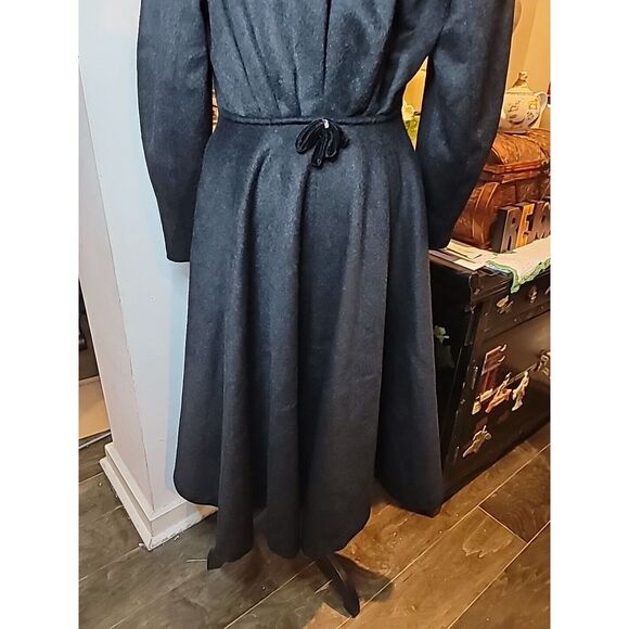 Vtg Lilli Ann Princess Coat 50s Shawl Collar Fit Flare Black Velvet Wool Sz 14 L - Picture 8 of 11
